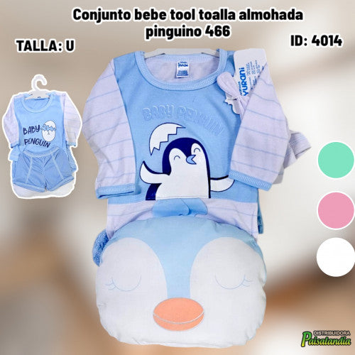 Conjunto bebe tool toalla almohada pinguino 466 (UND)