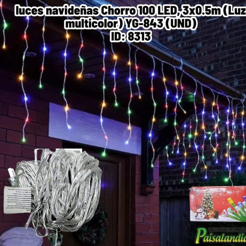 luces navideñas Chorro 100 LED, 3x0.5m (Luz multicolor) YG-843 (UND)