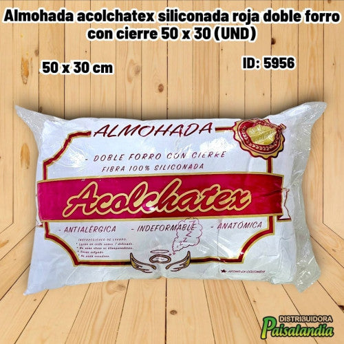 Almohada acolchatex siliconada roja doble forro con cierre 60 x 40 (UND)