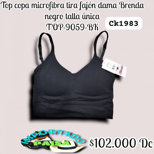 Top dama microfibra negro tira fajon Brenda TOP-9059-BK