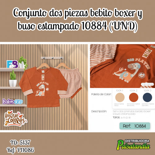conjunto dos piezas bebito boxer y buso estampado 10884 (UND)