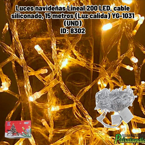 Luces navideñas Lineal 200 LED, cable siliconado, 15 metros (Luz calida) YG-1031 (UND)