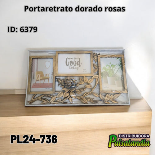 Portaretrato dorado rosas PL24-736 24x40 cm (UND)
