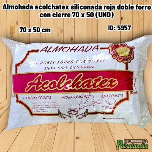 Almohada acolchatex siliconada roja doble forro con cierre 70 x 50 (UND)