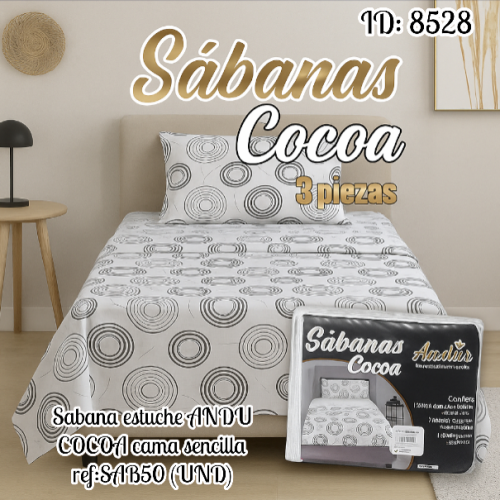 Sabana estuche ANDU COCOA cama sencilla ref:SAB50 (UND)