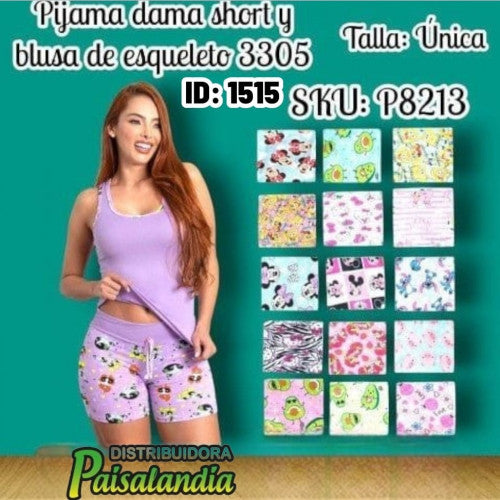 Pijama dama short estampado blusa esqueleto 3305 (UND)