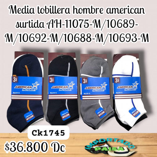 Media tobillera hombre American surtida AH-11075-M/10689-M/10692-M/10688/10693