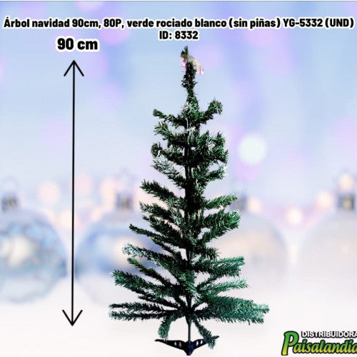 Árbol navidad 90cm, 80P, verde rociado blanco (sin piñas) YG-5332 (UND)
