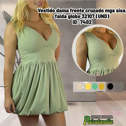 Vestido dama frente cruzado mga sisa, falda globo 32107 (UND)