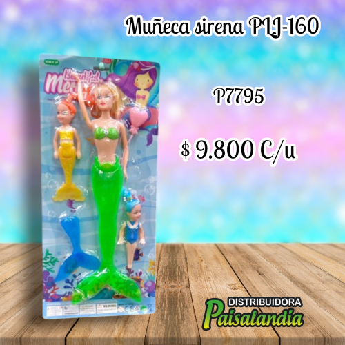 Muñeca sirena con luz PLJ-158 (UND)