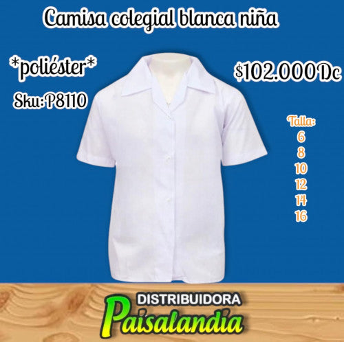 Camisa colegial blanca niña talla 6-16