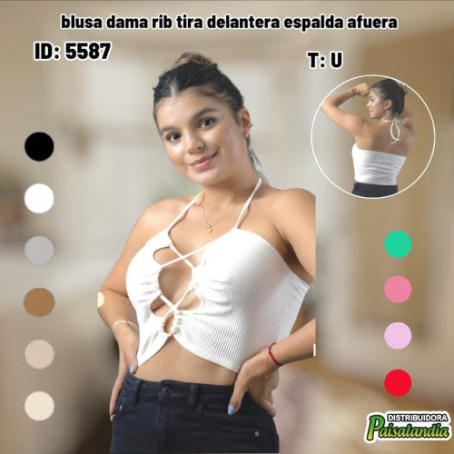 Blusa dama rib tira delantera espalda afuera 863 (UND)