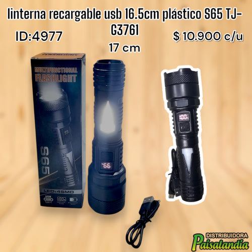 linterna recargable usb 16.5cm plástico S65 TJ-G3761 (UND)