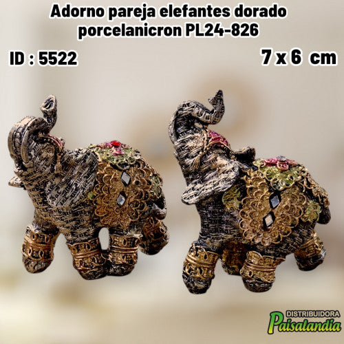 Adorno pareja elefantes dorado porcelanicron PL24-826 (UND)