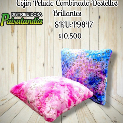 Cojín peludo combinado destellos brillantes (UND)