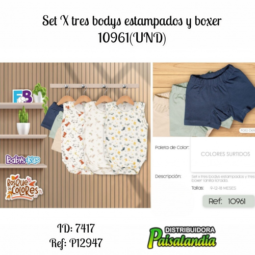 Set X tres bodys estampados y boxer 10961(UND)