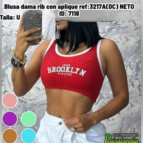 Blusa dama rib con aplique ref:3217A(DC) NETO