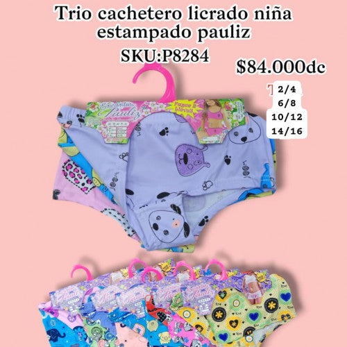 Trio cachetero licrado encanto niña estampado pauliz