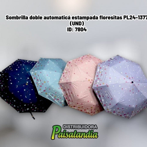 Sombrilla doble automaticá estampada floresitas PL24-1377 (UND)