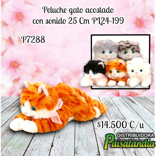 Peluche gato acostado con sonido PL24-199