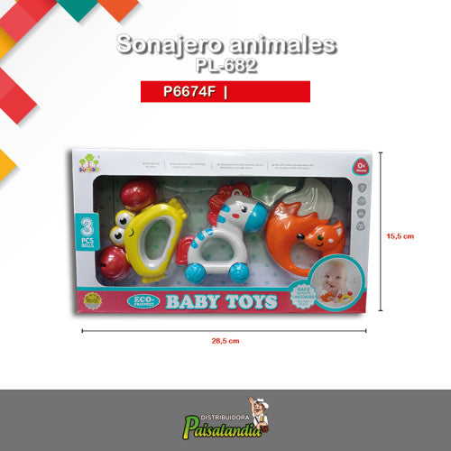 Sonajero animales 3pcs en caja PL-682 (UND)