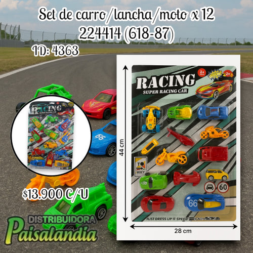 Juguete set de carro/lancha/moto x12 224414 (618-87) (UND)