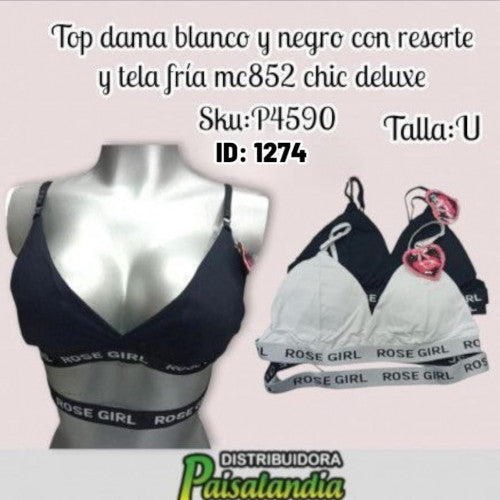 Top dama blanco y negro con resorte y tela fria mc852 chic deluxe (DC)