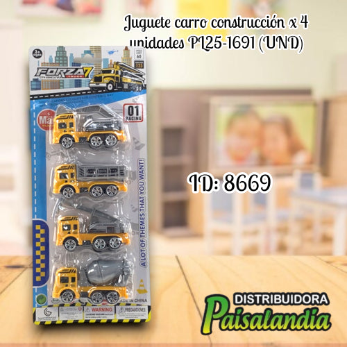 Juguete carro construcción x 4 unidades PL25-1691 (UND)