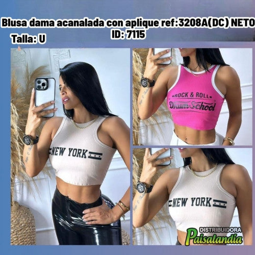 Blusa dama acanalada con aplique ref:3208A(DC) NETO