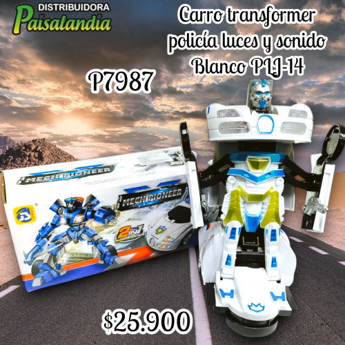 Carro transformer policía luces y sonido Blanco PLJ-14