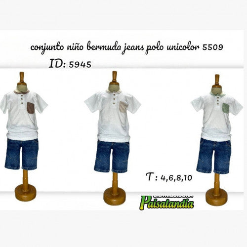 conjunto niño bermuda jeans polo unicolor 5509 (UND)