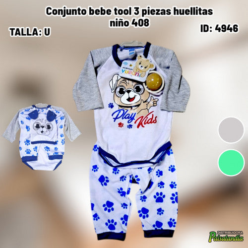 Conjunto bebe tool 3 piezas huellitas niño 408 (UND)