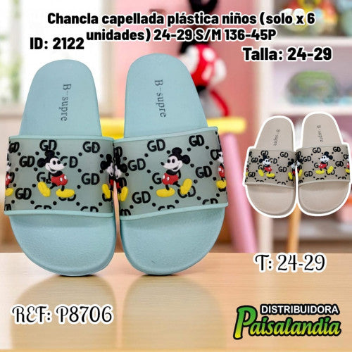 Chancla capellada plástica niños 24-29 S/M 136-45P(SOLO VENTA X 6 UNIDADES)