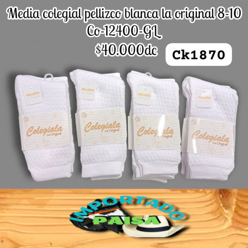 Media colegial pellizco blanca 8-10  CO-12400-GL