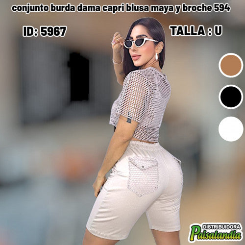 Conjunto burda dama capri blusa maya y broche 594 (UND)