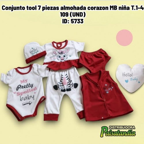 Conjunto tool 7 piezas almohada corazon MB niña T.1-4 109 (UND)