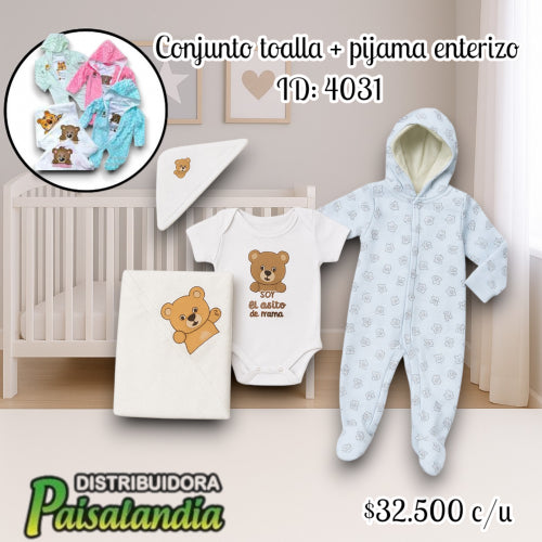 Conjunto toalla + pijama enterizo bebe (UND)