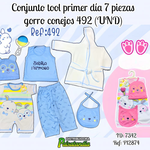 Conjunto tool 7 niño/niña piezas gorro conejos 492 (UND)
