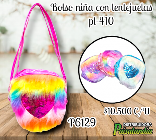 Bolso niña con lentejuelas colores surtidos PL-410 (UND)