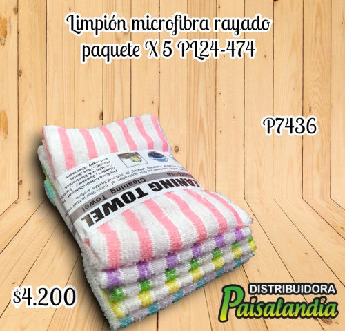 Limpion microfibra rayado paquete X 5 PL24-474