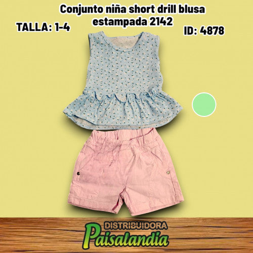 Conjunto niña short drill blusa estampada 2142 (UND)
