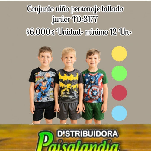 conjunto niño personaje tallado (DC)