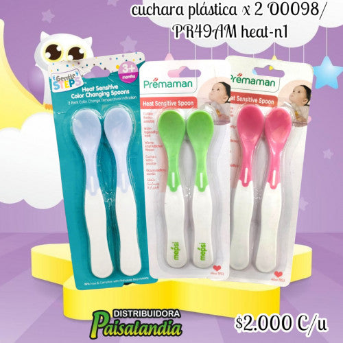Cuchara plástica x2 bebé colores surtidos O0098/PR49AM heat-n1 (UND)