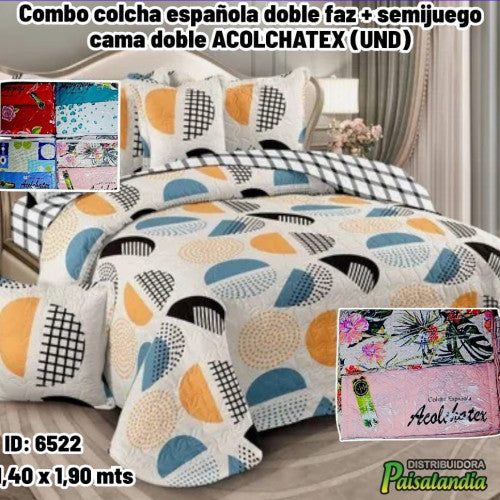 Combo colcha española doble faz + semijuego cama doble ACOLCHATEX (UND)