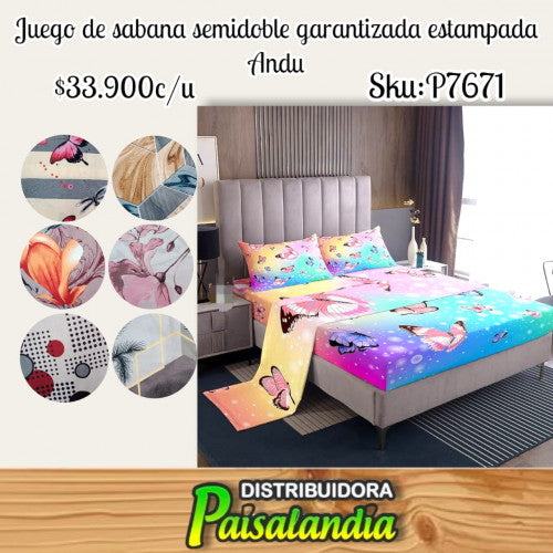 Sabana semidoble garantizada estampada Andu