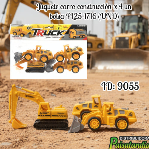 Juguete carro construcción x 4 un bolsa PL25-1716 (UND)
