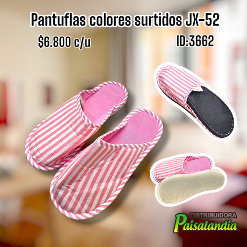 Pantuflas colores surtidos JX-52 (SOLO VENTA X 6 UNIDADES)