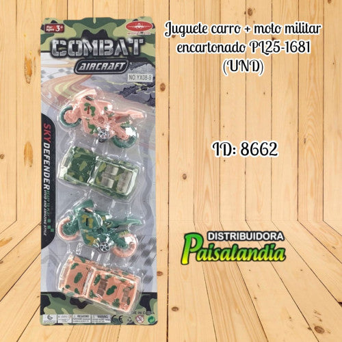 Juguete carro + moto militar encartonado PL25-1681 (UND)