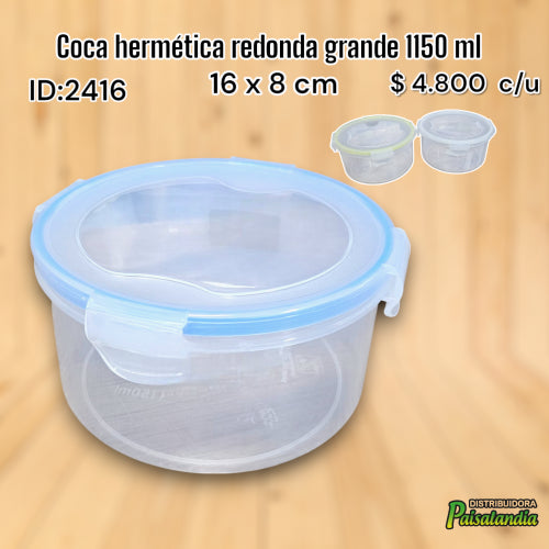 Coca hermética redonda grande 1150 ml REF:150 (UND)