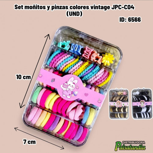 Set moñitos y pinzas colores vintage JPC-C04 (UND)